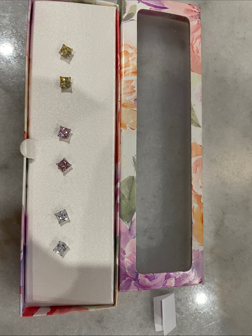 Multi-Color Cubic Zirconia Stud Earring Set - Yellow, Pink, Clear